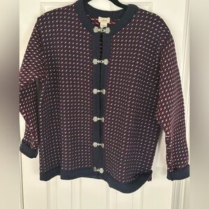 L.L. Bean Women's Navy and Red Nordic Vintage Wool Sweater Jacket NWT